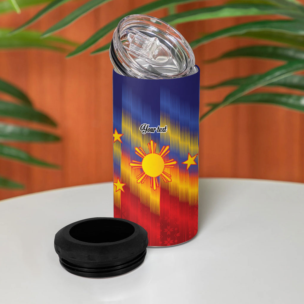 Personalized Philippines Eight Rays Sun 4 in 1 Can Cooler Tumbler Traditional Filipino Igorot Pattern Motif