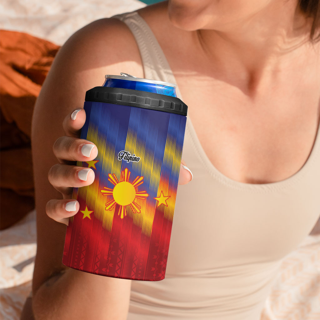 Personalized Philippines Eight Rays Sun 4 in 1 Can Cooler Tumbler Traditional Filipino Igorot Pattern Motif