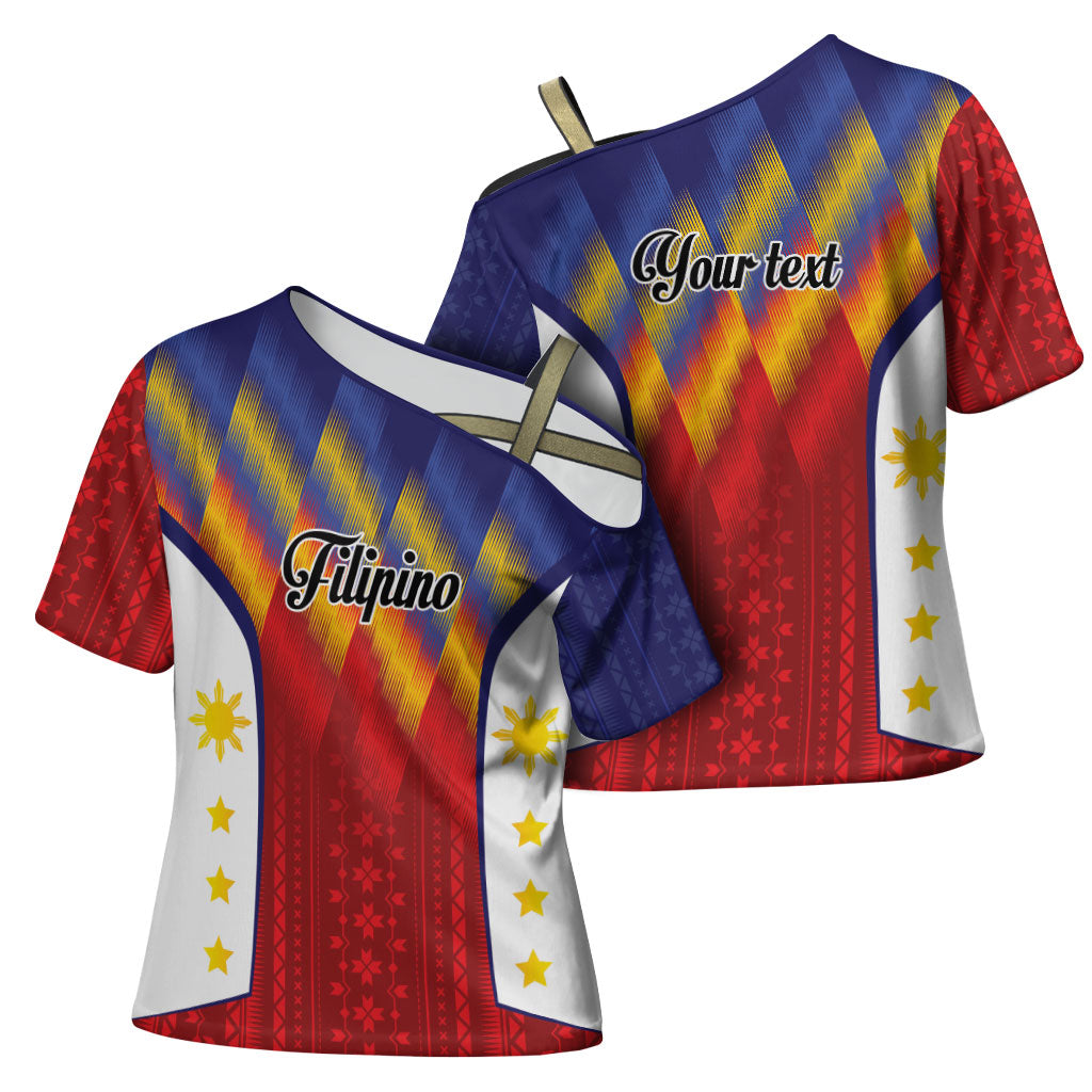 Personalized Philippines Eight Rays Sun Cross Shoulder Shirt Traditional Filipino Igorot Pattern Motif