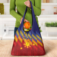 Personalized Philippines Eight Rays Sun Grocery Bag Traditional Filipino Igorot Pattern Motif