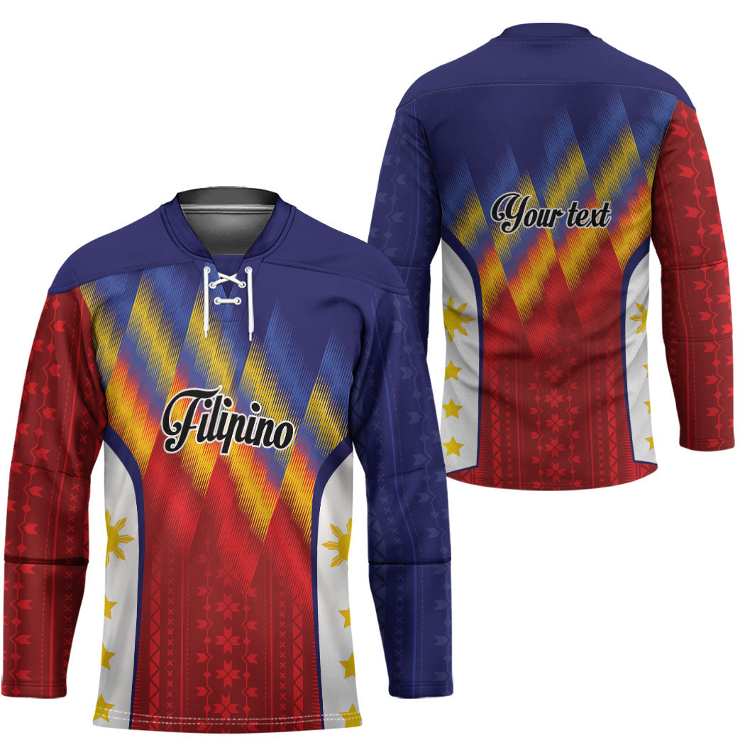 Personalized Philippines Eight Rays Sun Hockey Jersey Traditional Filipino Igorot Pattern Motif