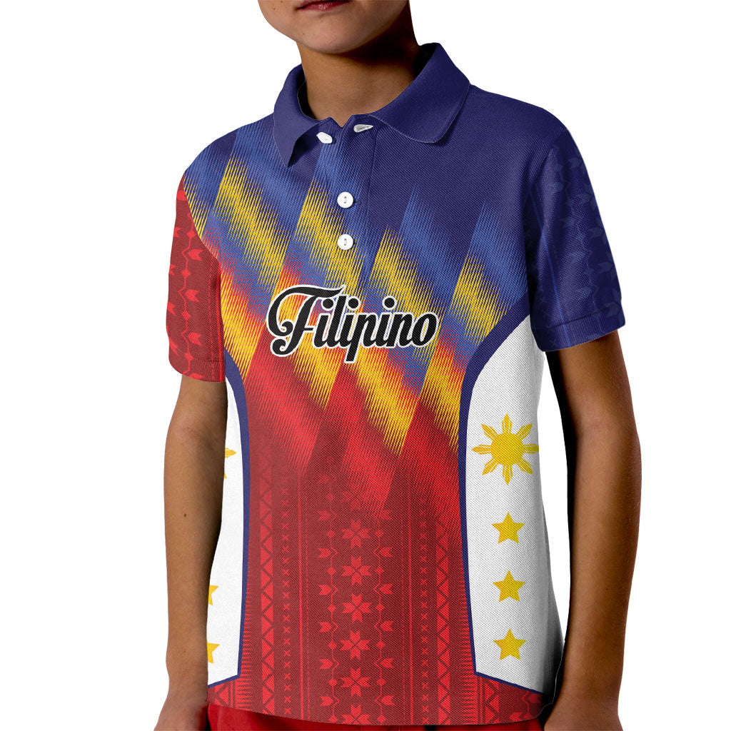 Personalized Philippines Eight Rays Sun Kid Polo Shirt Traditional Filipino Igorot Pattern Motif
