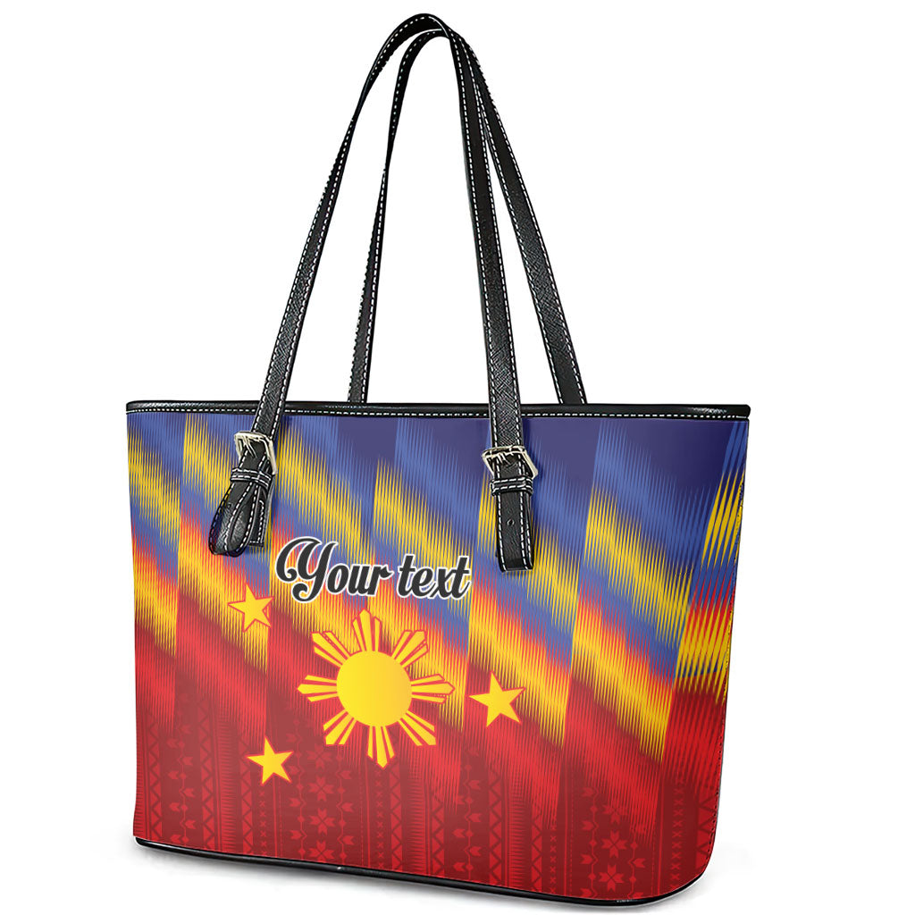 Personalized Philippines Eight Rays Sun Leather Tote Bag Traditional Filipino Igorot Pattern Motif