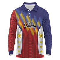 Personalized Philippines Eight Rays Sun Long Sleeve Polo Shirt Traditional Filipino Igorot Pattern Motif