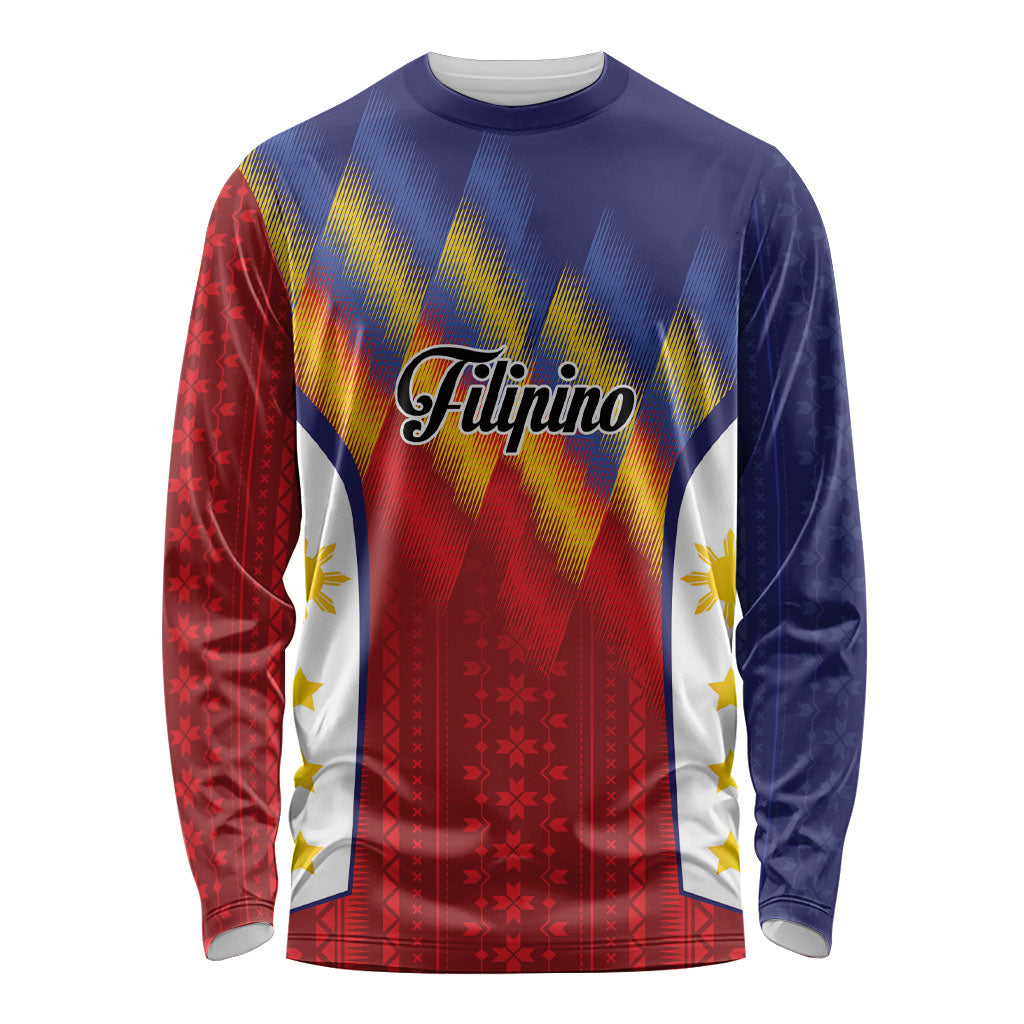 Personalized Philippines Eight Rays Sun Long Sleeve Shirt Traditional Filipino Igorot Pattern Motif LT9 Unisex Red - Polynesian Pride