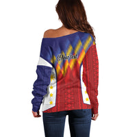 Personalized Philippines Eight Rays Sun Off Shoulder Sweater Traditional Filipino Igorot Pattern Motif