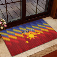 Personalized Philippines Eight Rays Sun Rubber Doormat Traditional Filipino Igorot Pattern Motif