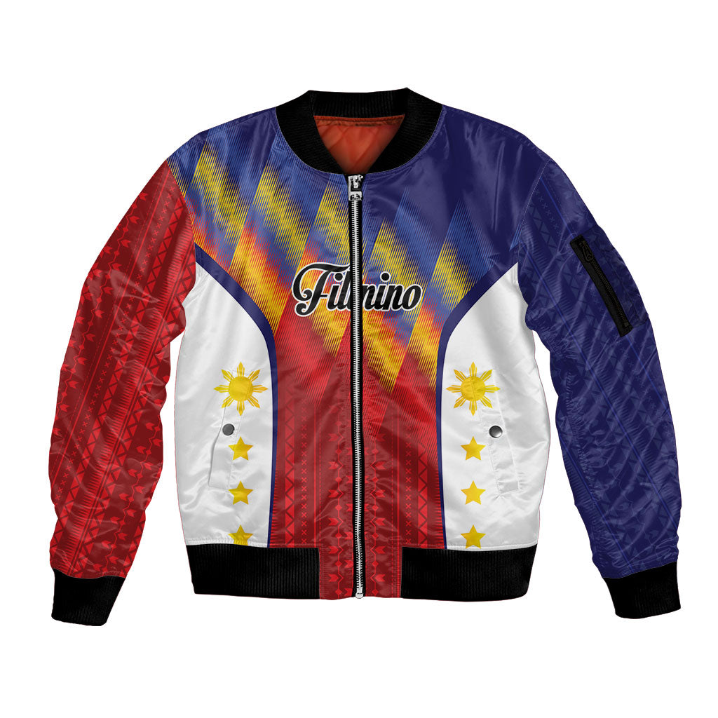 Personalized Philippines Eight Rays Sun Sleeve Zip Bomber Jacket Traditional Filipino Igorot Pattern Motif LT9 Unisex Red - Polynesian Pride