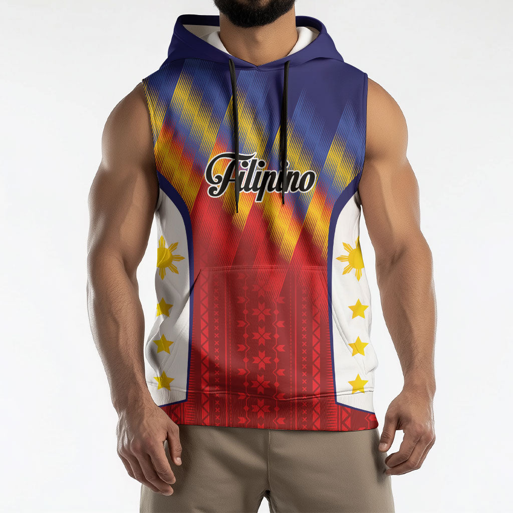 Personalized Philippines Eight Rays Sun Sleeveless Hoodie Traditional Filipino Igorot Pattern Motif