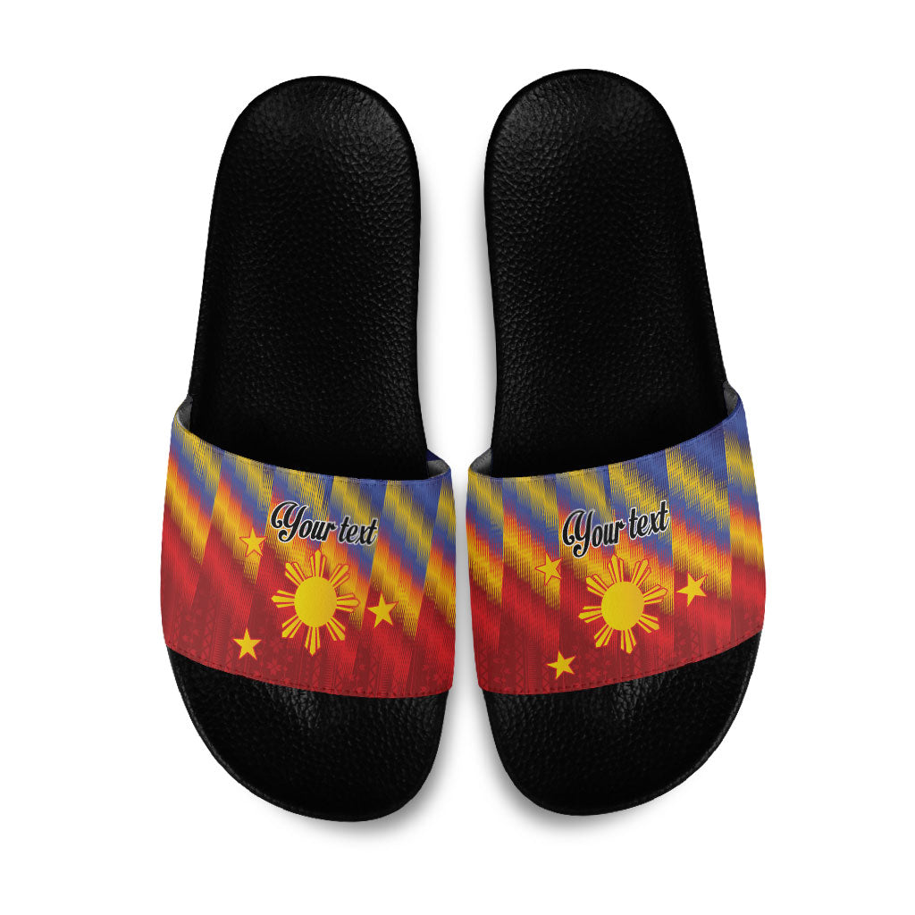 Personalized Philippines Eight Rays Sun Slide Sandals Traditional Filipino Igorot Pattern Motif LT9 Red - Polynesian Pride