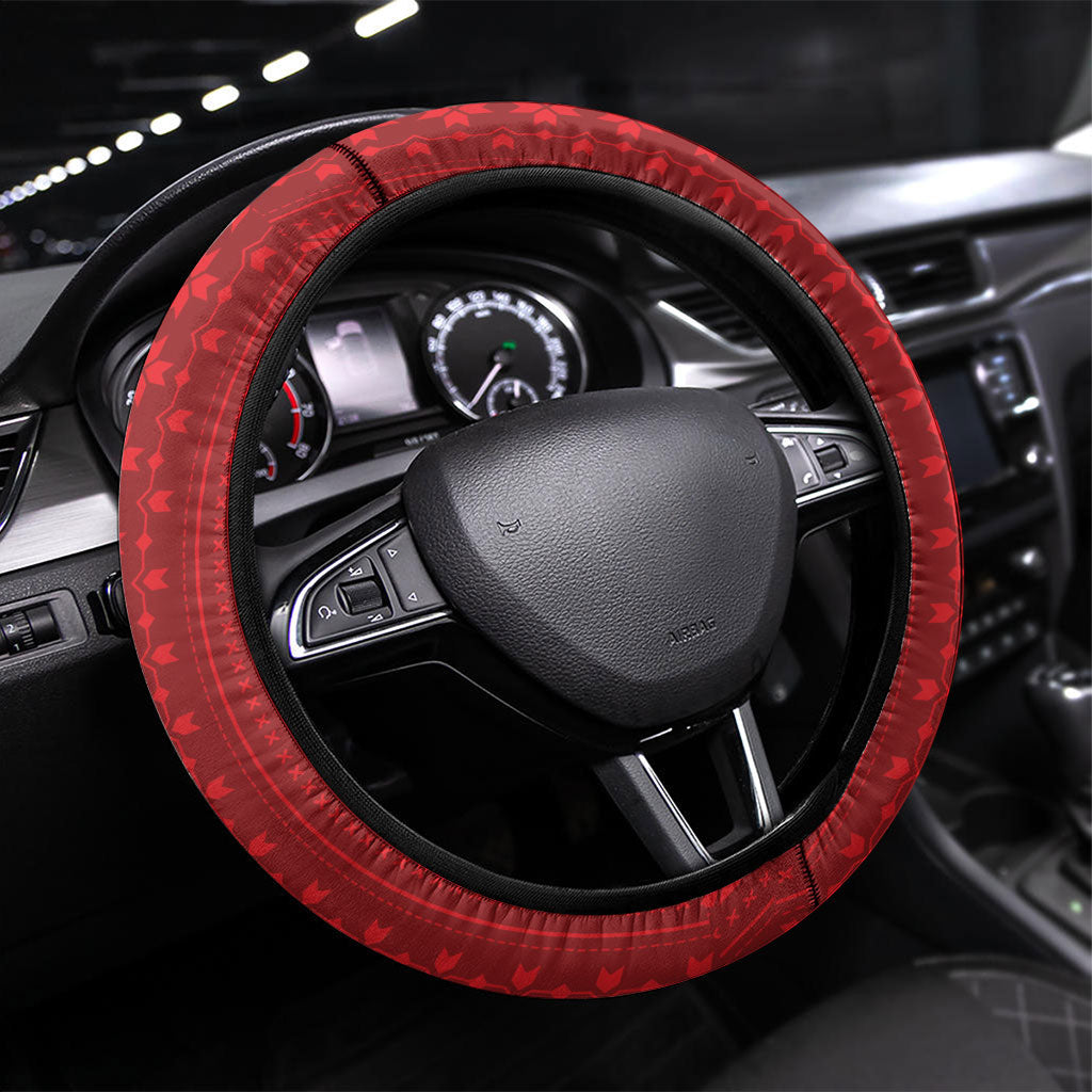 Philippines Eight Rays Sun Steering Wheel Cover Traditional Filipino Igorot Pattern Motif LT9 Universal Fit Red - Polynesian Pride