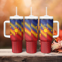 Personalized Philippines Eight Rays Sun Tumbler With Handle Traditional Filipino Igorot Pattern Motif