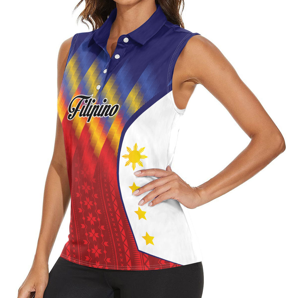 Personalized Philippines Eight Rays Sun Women Sleeveless Polo Shirt Traditional Filipino Igorot Pattern Motif