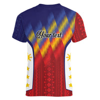 Personalized Philippines Eight Rays Sun Women V-Neck T-Shirt Traditional Filipino Igorot Pattern Motif
