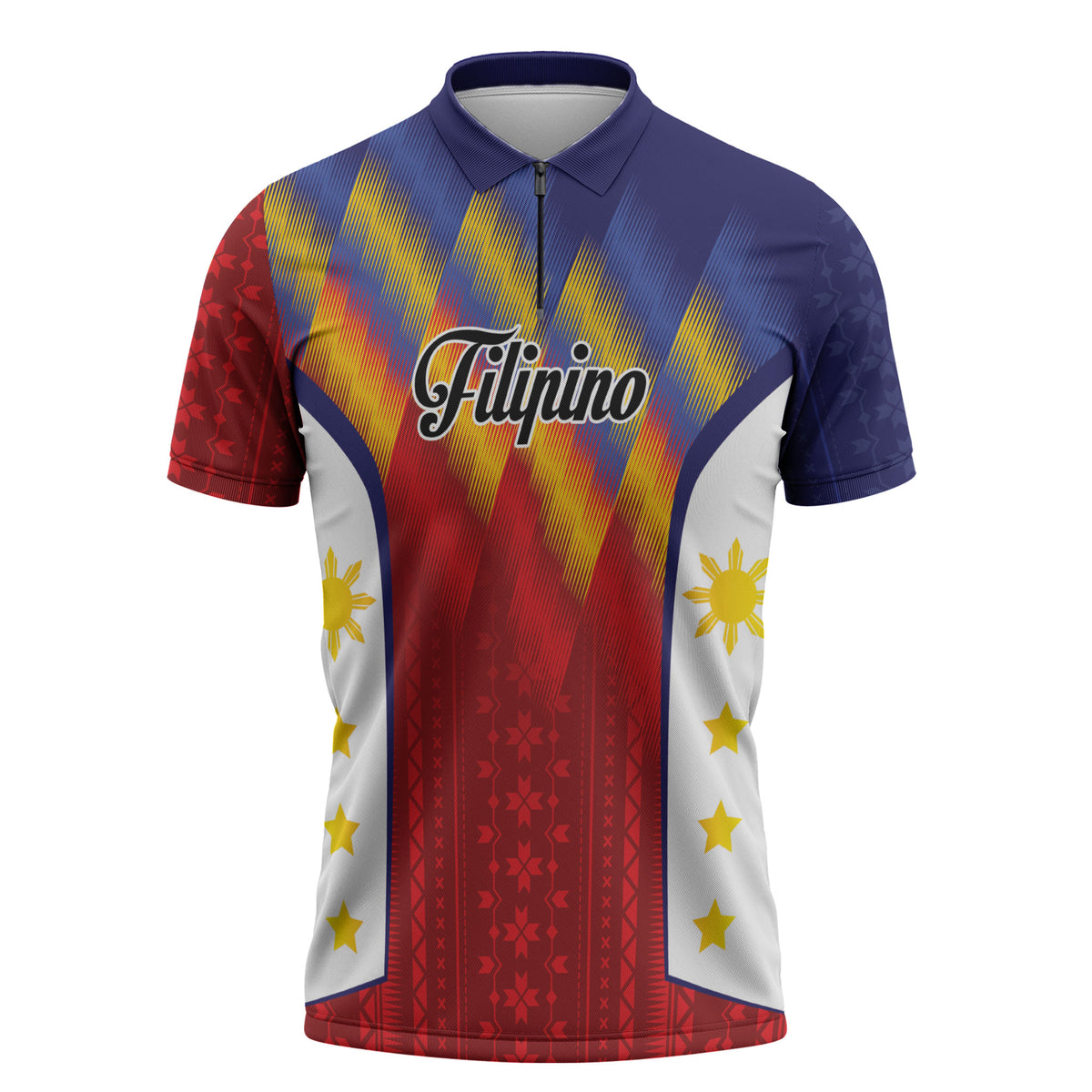 Personalized Philippines Eight Rays Sun Zipper Polo Shirt Traditional Filipino Igorot Pattern Motif