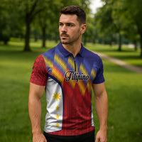 Personalized Philippines Eight Rays Sun Zipper Polo Shirt Traditional Filipino Igorot Pattern Motif