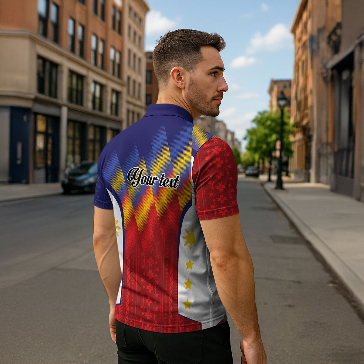 Personalized Philippines Eight Rays Sun Zipper Polo Shirt Traditional Filipino Igorot Pattern Motif