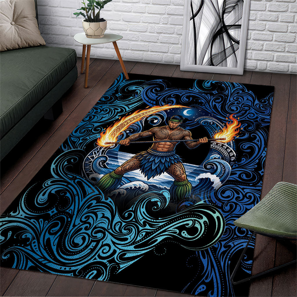 Samoa Siva Afi Area Rug Fireknife Fire Dance Pacific Tribal Motif LT9 Blue - Polynesian Pride