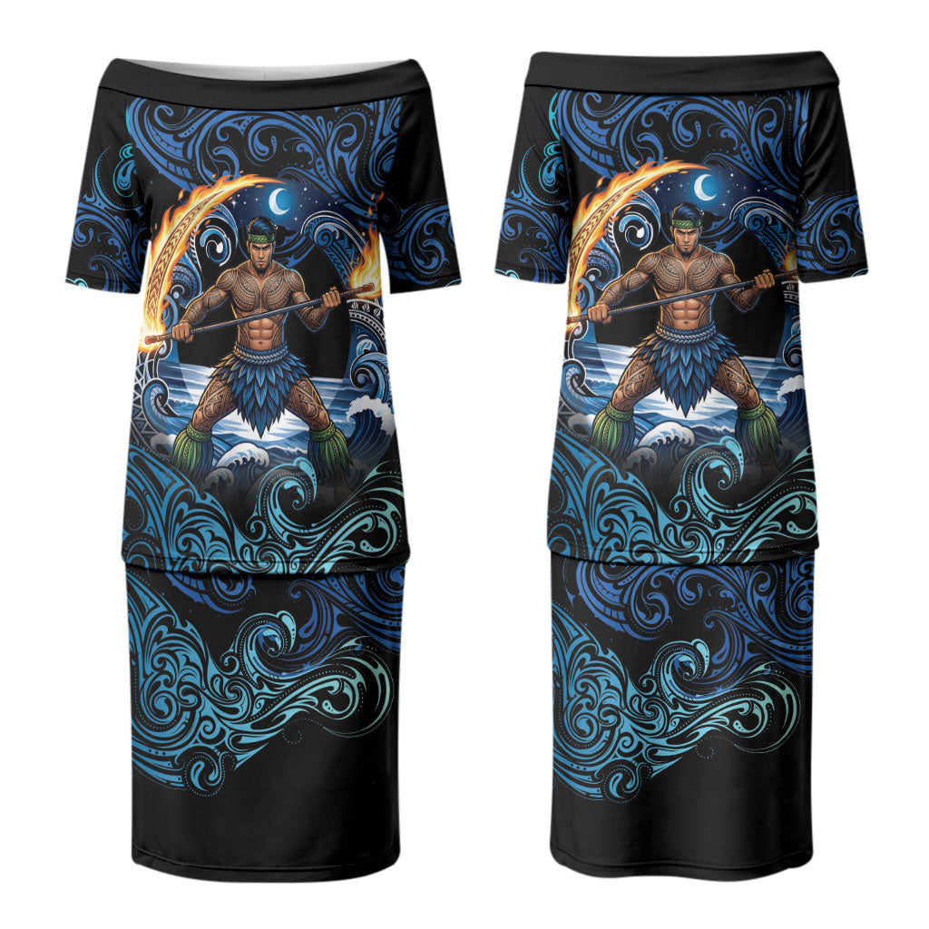 Samoa Siva Afi Couples Matching Puletasi and Hawaiian Shirt Fireknife Fire Dance Pacific Tribal Motif