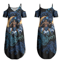 Samoa Siva Afi Couples Matching Summer Maxi Dress and Hawaiian Shirt Fireknife Fire Dance Pacific Tribal Motif