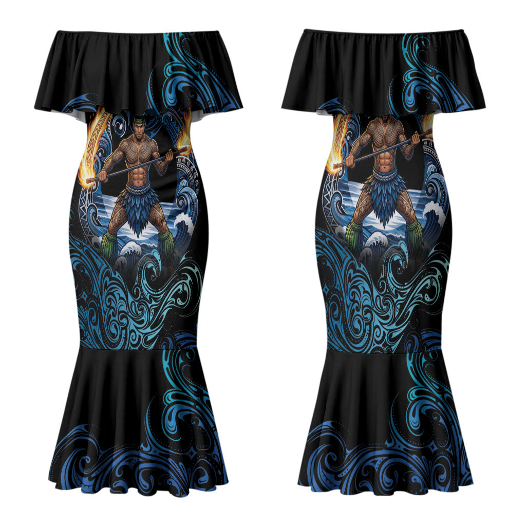 Samoa Siva Afi Family Matching Mermaid Dress and Hawaiian Shirt Fireknife Fire Dance Pacific Tribal Motif