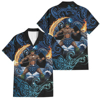 Samoa Siva Afi Family Matching Summer Maxi Dress and Hawaiian Shirt Fireknife Fire Dance Pacific Tribal Motif