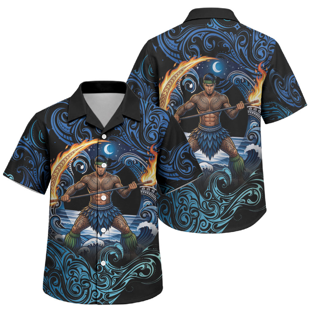 Samoa Siva Afi Family Matching Summer Maxi Dress and Hawaiian Shirt Fireknife Fire Dance Pacific Tribal Motif