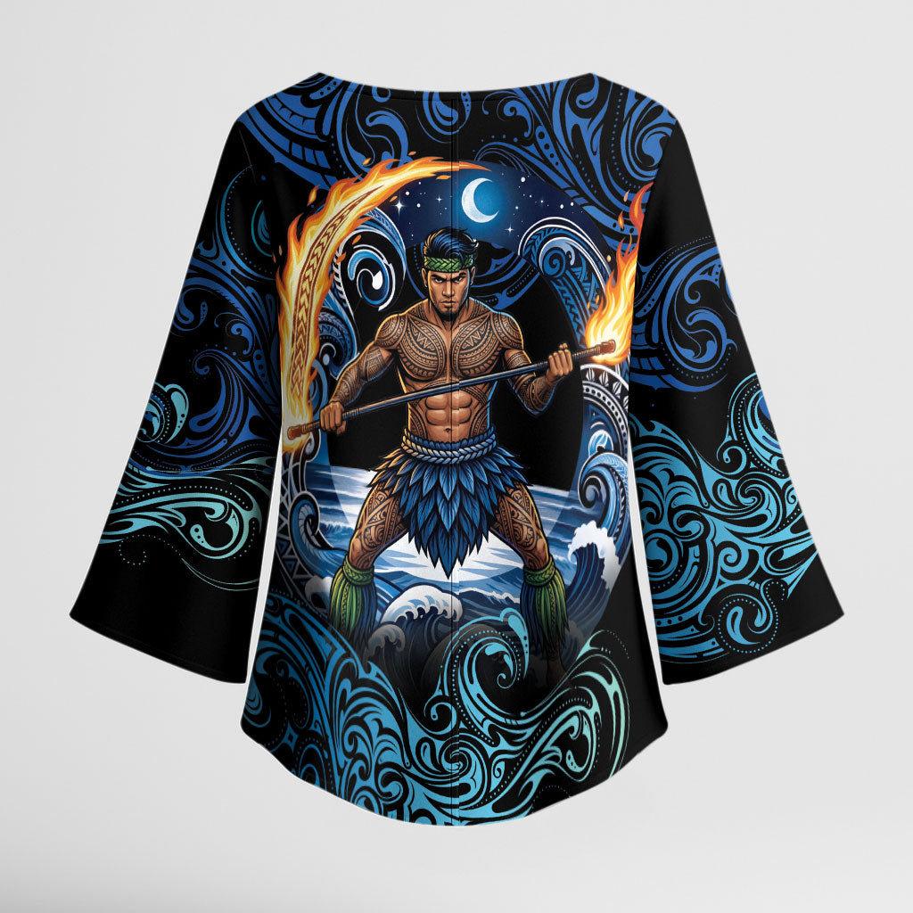 Samoa Siva Afi Kimono Sleeve Blouse Fireknife Fire Dance Pacific Tribal Motif