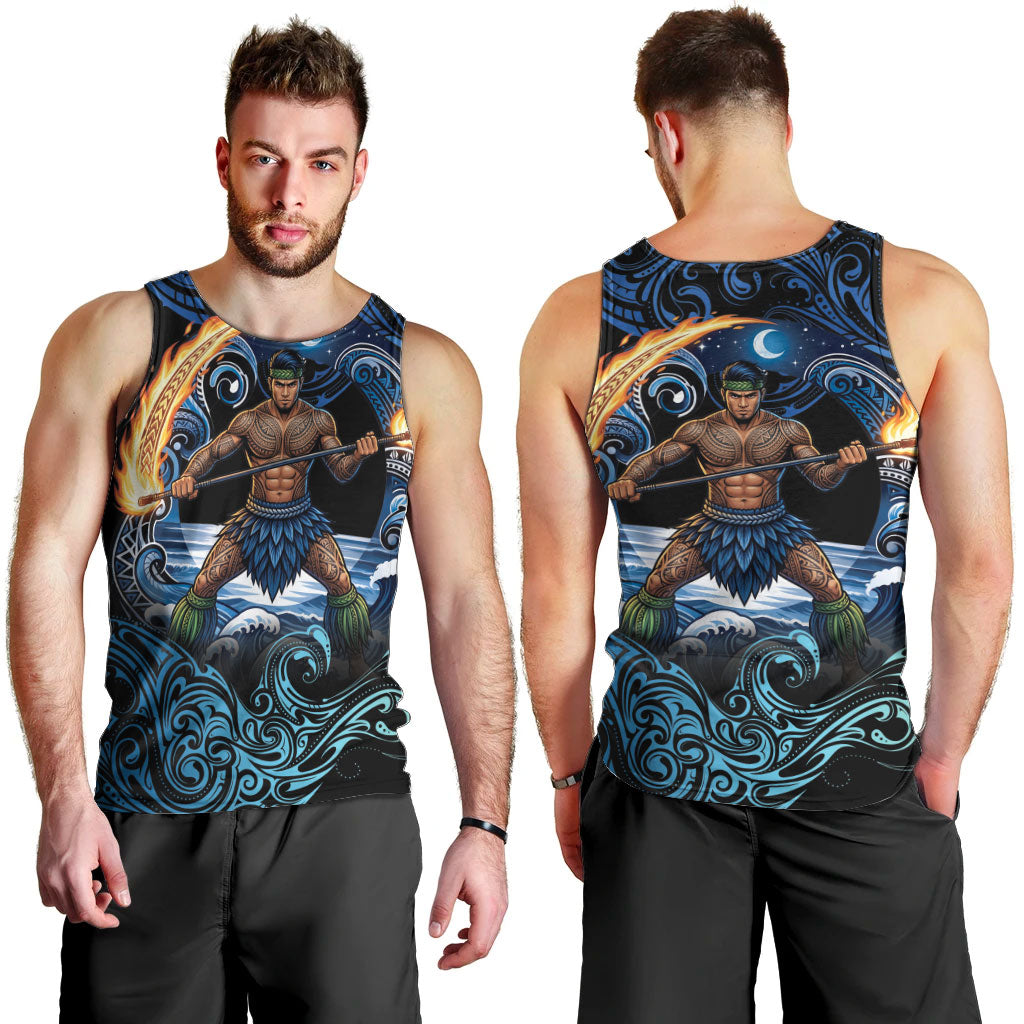 Samoa Siva Afi Men Tank Top Fireknife Fire Dance Pacific Tribal Motif