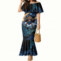 Samoa Siva Afi Mermaid Dress Fireknife Fire Dance Pacific Tribal Motif