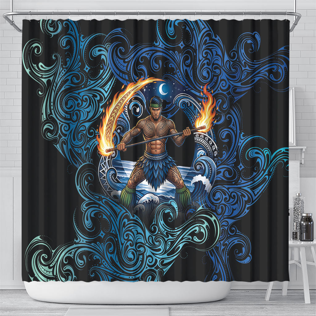 Samoa Siva Afi Shower Curtain Fireknife Fire Dance Pacific Tribal Motif