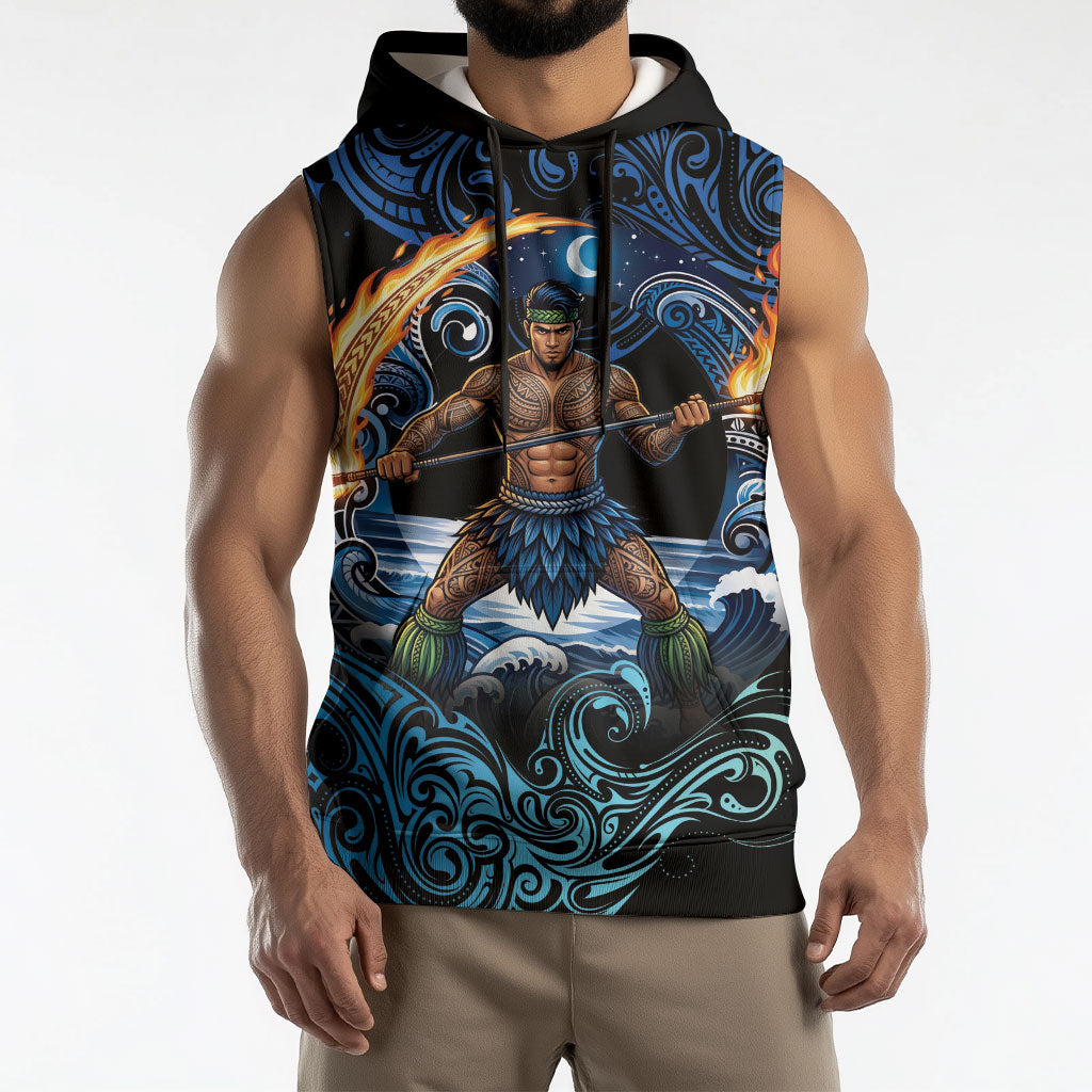 Samoa Siva Afi Sleeveless Hoodie Fireknife Fire Dance Pacific Tribal Motif