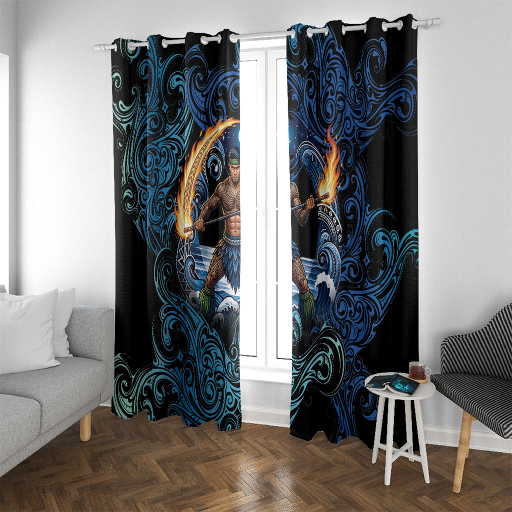 Samoa Siva Afi Window Curtain Fireknife Fire Dance Pacific Tribal Motif