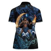 Samoa Siva Afi Women Polo Shirt Fireknife Fire Dance Pacific Tribal Motif