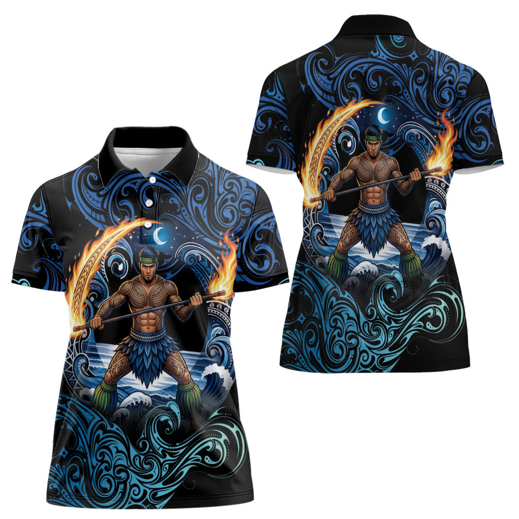Samoa Siva Afi Women Polo Shirt Fireknife Fire Dance Pacific Tribal Motif