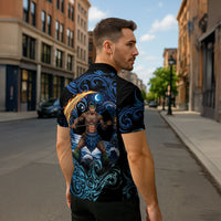 Samoa Siva Afi Zipper Polo Shirt Fireknife Fire Dance Pacific Tribal Motif