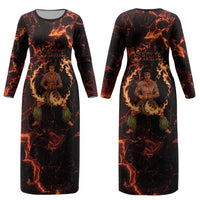 Samoa Siva Afi Dance Fireknife Couples Matching Long Sleeve Bodycon Dress and Long Sleeve Button Shirt Polynesian Heritage Fire Dance