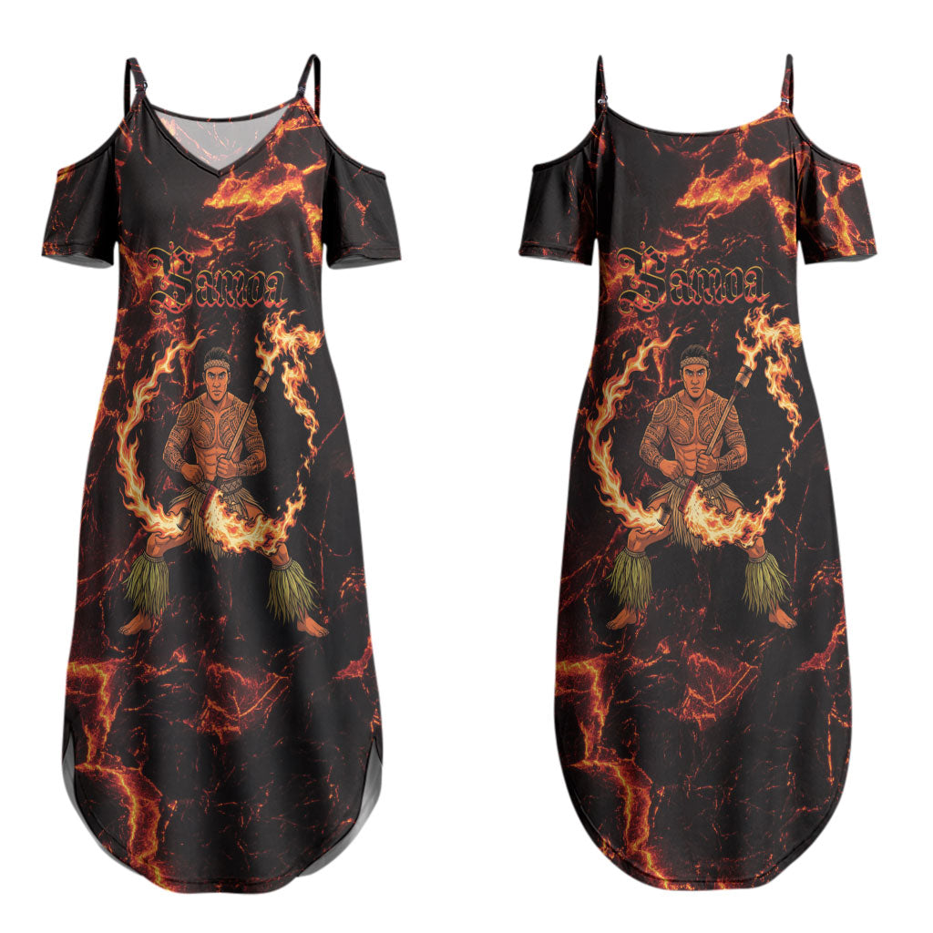 Samoa Siva Afi Dance Fireknife Couples Matching Summer Maxi Dress and Hawaiian Shirt Polynesian Heritage Fire Dance