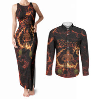 Samoa Siva Afi Dance Fireknife Couples Matching Tank Maxi Dress and Long Sleeve Button Shirt Polynesian Heritage Fire Dance