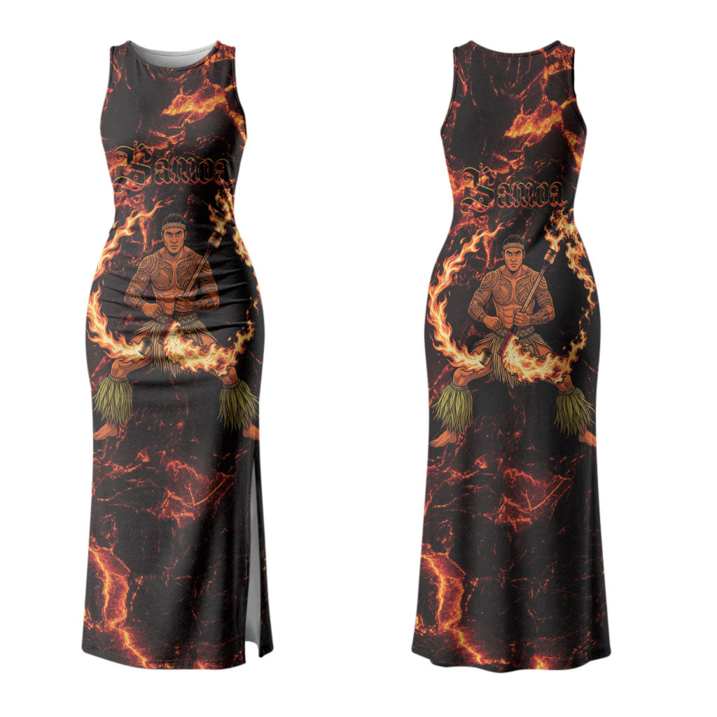 Samoa Siva Afi Dance Fireknife Couples Matching Tank Maxi Dress and Long Sleeve Button Shirt Polynesian Heritage Fire Dance