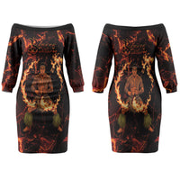 Samoa Siva Afi Dance Fireknife Family Matching Off The Shoulder Long Sleeve Dress and Hawaiian Shirt Polynesian Heritage Fire Dance