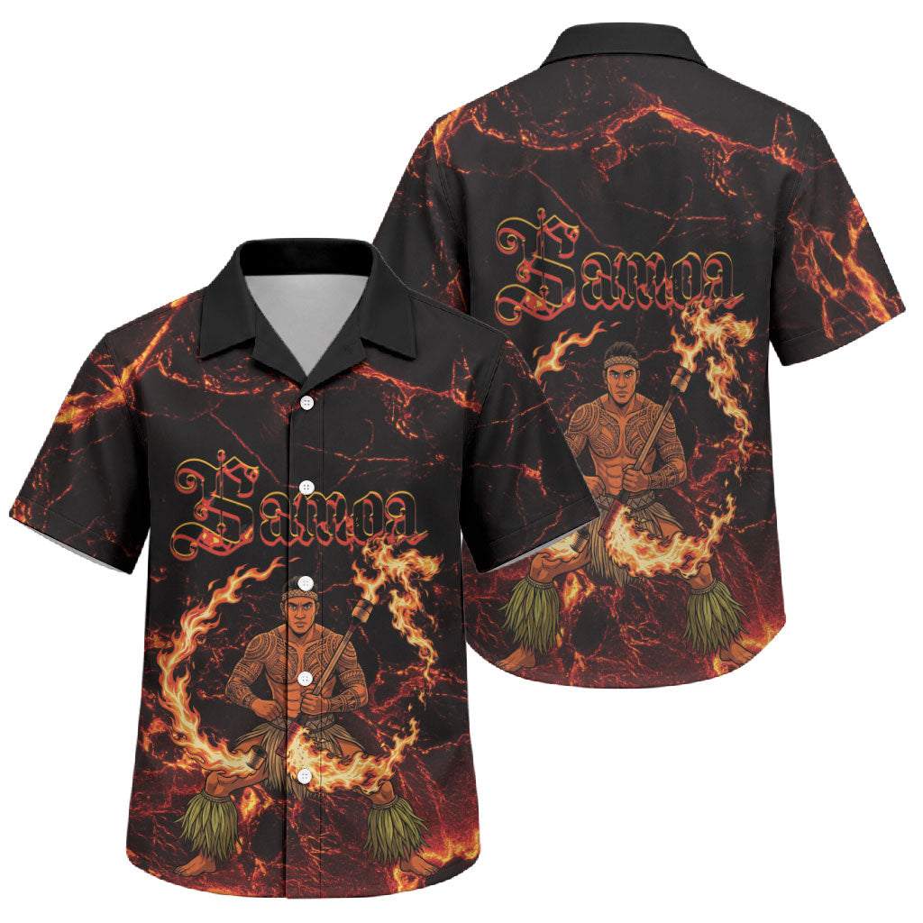 Samoa Siva Afi Dance Fireknife Family Matching Off Shoulder Short Dress and Hawaiian Shirt Polynesian Heritage Fire Dance