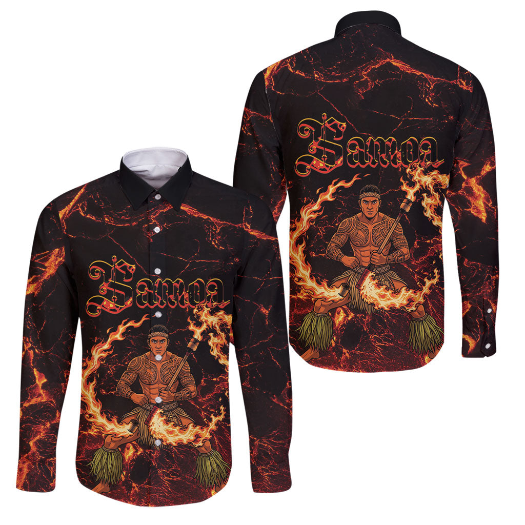 Samoa Siva Afi Dance Fireknife Family Matching Short Sleeve Bodycon Dress and Hawaiian Shirt Polynesian Heritage Fire Dance
