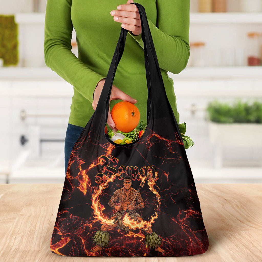 Samoa Siva Afi Dance Fireknife Grocery Bag Polynesian Heritage Fire Dance