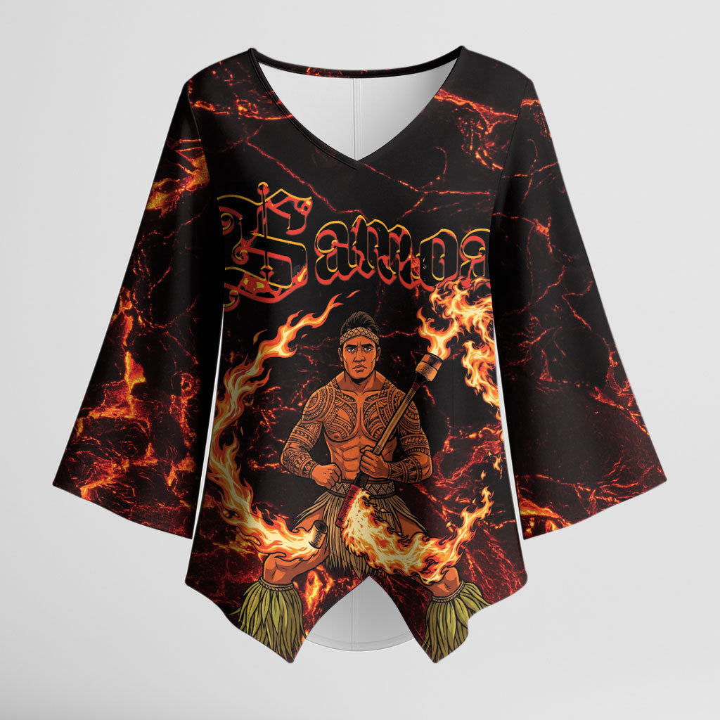 Samoa Siva Afi Dance Fireknife Kimono Sleeve Blouse Polynesian Heritage Fire Dance