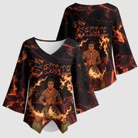 Samoa Siva Afi Dance Fireknife Kimono Sleeve Blouse Polynesian Heritage Fire Dance