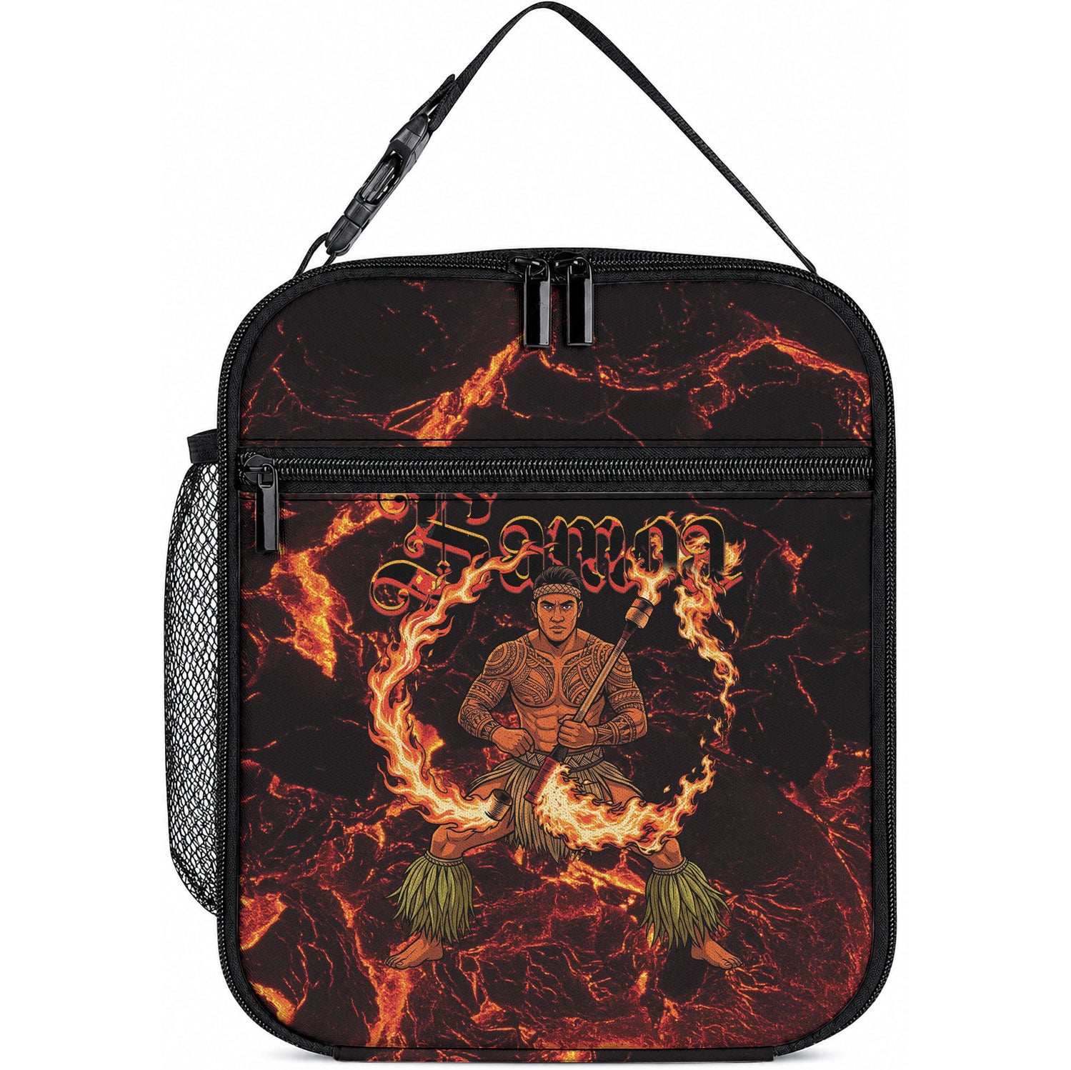 Samoa Siva Afi Dance Fireknife Lunch Bag Polynesian Heritage Fire Dance LT9 10.2 × 8.3 × 4.3 inch Black - Polynesian Pride