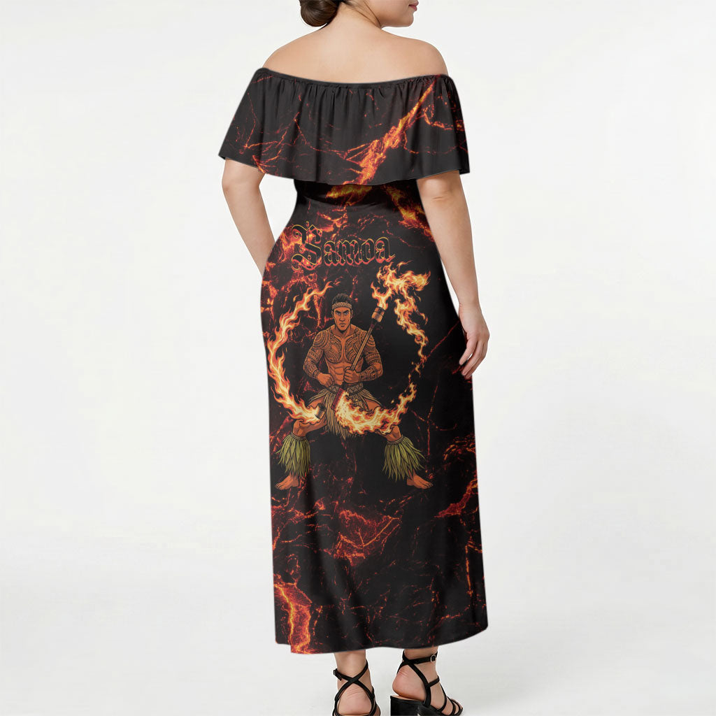 Samoa Siva Afi Dance Fireknife Off Shoulder Maxi Dress Polynesian Heritage Fire Dance