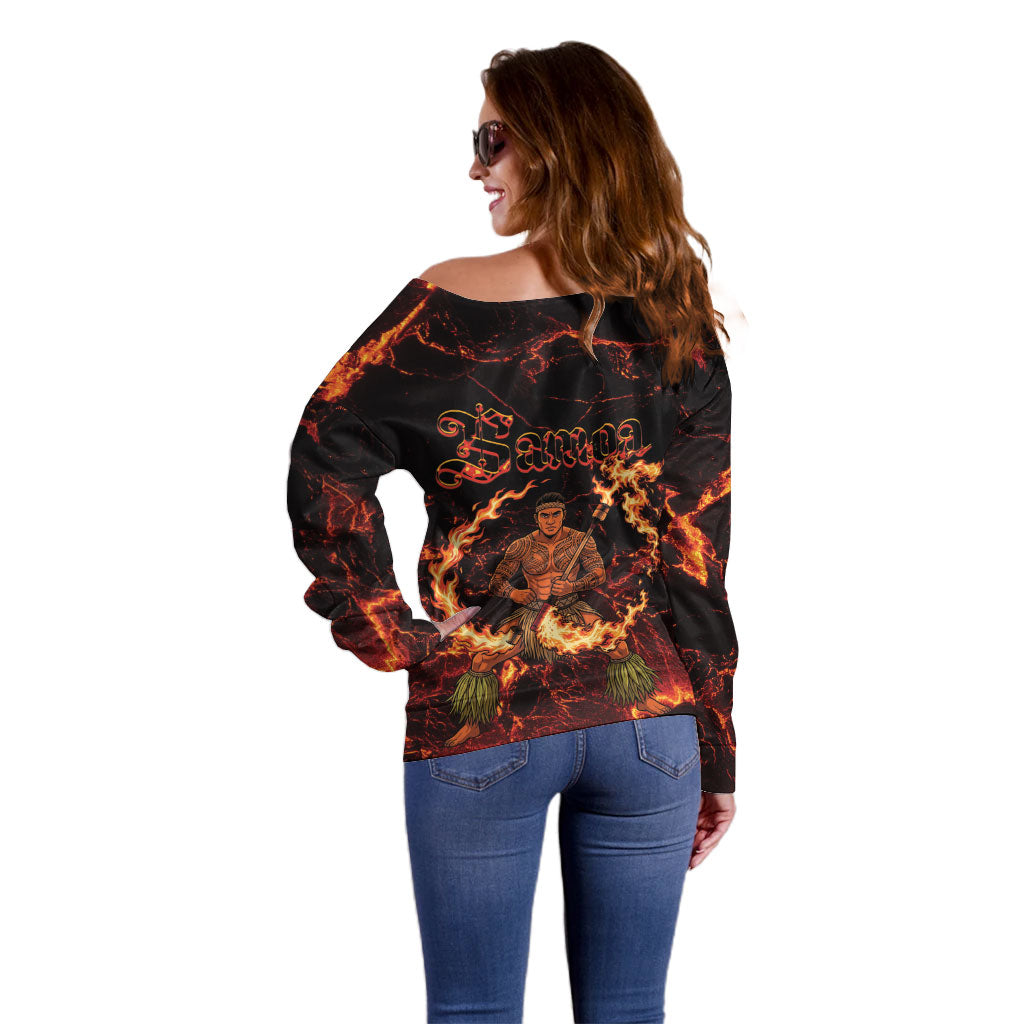 Samoa Siva Afi Dance Fireknife Off Shoulder Sweater Polynesian Heritage Fire Dance