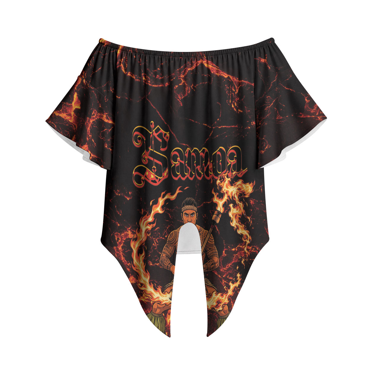 Samoa Siva Afi Dance Fireknife Off Shoulder Wrap Waist Top Polynesian Heritage Fire Dance LT9 Black - Polynesian Pride